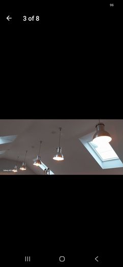 5 large industrial look metal/silver lightshades including bulbs