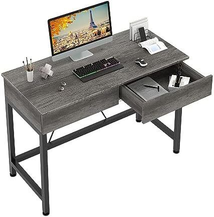 Computer Desk with Drawers Made of Wood and Metal Grey Oak