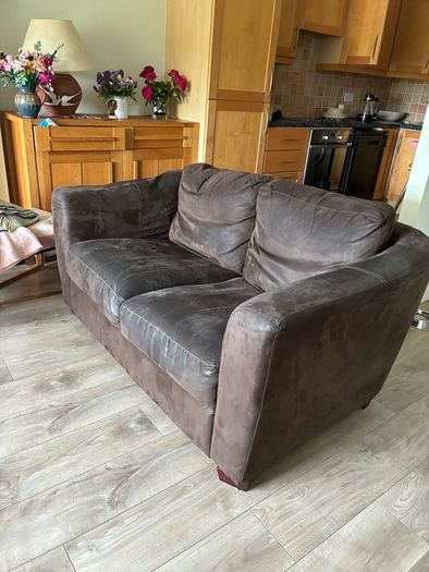 Two 2 seater couches in brown suede