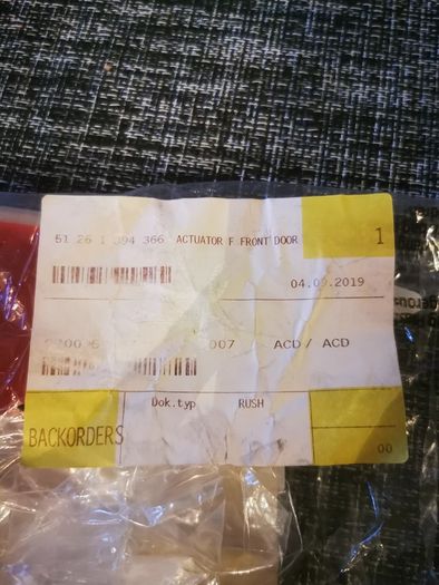 BMW E30 Actuator Front Door Genuine 51261394366