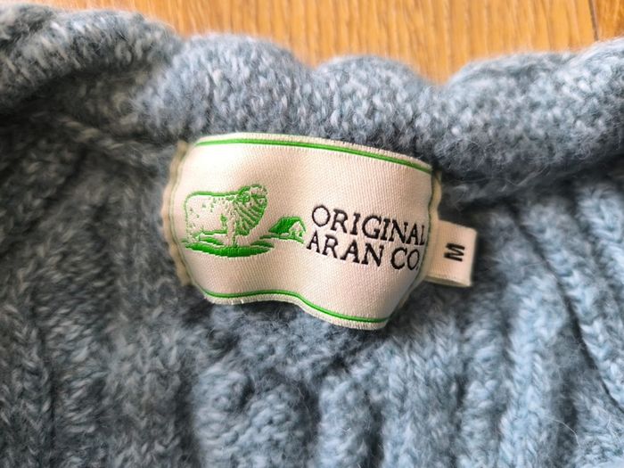 Original Aran Co 100% Merino Wool Cable Knit Cardigan  Blue  Size M