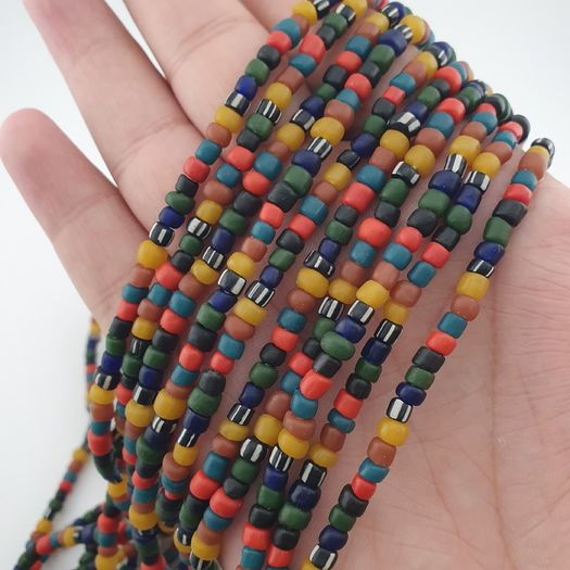 Antique African Style MultiColor 4 -5 mm Glass Beads Necklace Strand