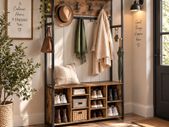 Industrial Coat Rack with Shoe Bench, Storage Shelves & Hooks 100cm Hallway Unit