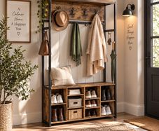 Industrial Coat Rack with Shoe Bench, Storage Shelves & Hooks 100cm Hallway Unit