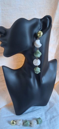 Long Green &  Ivory Statement Earrings