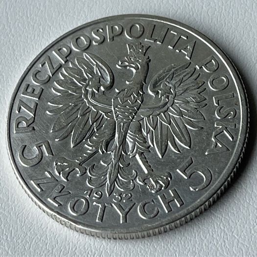 1932 Poland, Silver 5 Zlotych, Very Rare, Warsaw Mint