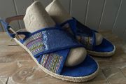 Espadrille sandals Geox blue suede sequin boho style new size 6