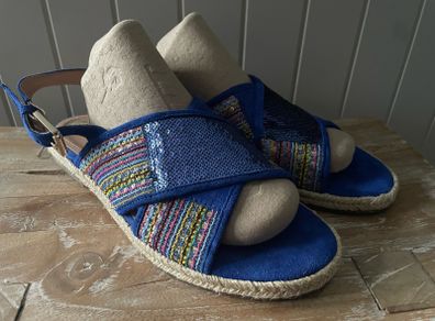 Espadrille sandals Geox blue suede sequin boho style new size 6