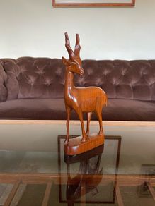 Tall Wooden Teak Gazelle Figurine Antelope Art Carving