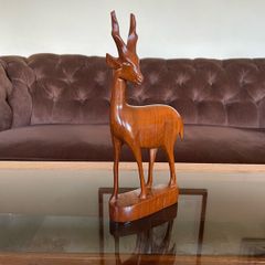 Tall Wooden Teak Gazelle Figurine Antelope Art Carving
