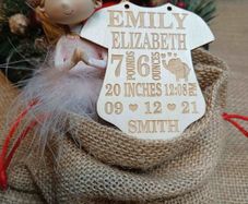 Baby Custom First Christmas Ornament Baby's Bodysuit Shape Birth Stat Ornament Baby Shower Gift Xmass gift