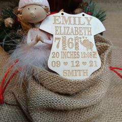 Baby Custom First Christmas Ornament Baby's Bodysuit Shape Birth Stat Ornament Baby Shower Gift Xmass gift