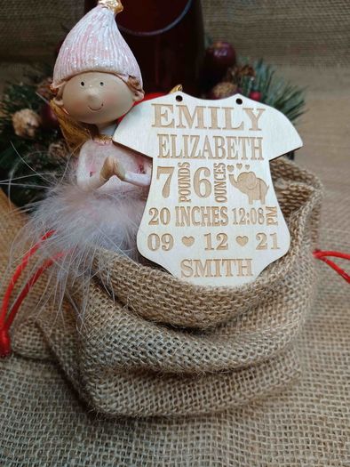 Baby Custom First Christmas Ornament Baby's Bodysuit Shape Birth Stat Ornament Baby Shower Gift Xmass gift