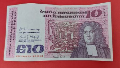 Irish 1981 "Swift"  Ten pound banknote in A/UNCIRCLULATED condition