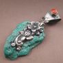 Vintage Natural Turqouise Silver Floral Desgin Pendant Image 2