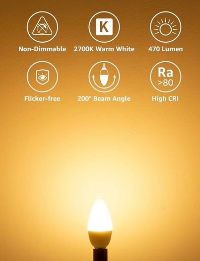 E14 LED Light Bulb, Small Edison Screw SES Candle Bulbs, 4.9W 470lm, 40W Equivalent E14 Bulb, Warm White 2700K E14 LED Bulb, Energy Saving Candle Light Bulbs, Non-dimmable, Pack of 6