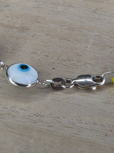 Sterling Silver Evil Eye Glass Charm Bracelet