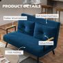 2 Seater Convertible Sofa Bed with Adjustable 5-Level Backrest and 2 Padded Cushions, Velvet-like Fabric, Blue Image 5