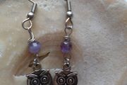 Amethyst earrings, Owl earrings, Handmade jewellery, Gift,Earrings