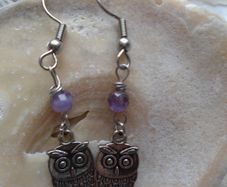 Amethyst earrings, Owl earrings, Handmade jewellery, Gift,Earrings
