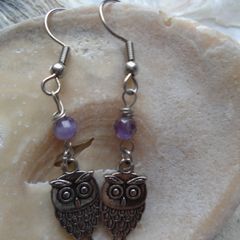 Amethyst earrings, Owl earrings, Handmade jewellery, Gift,Earrings