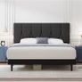 Small Double Bed Frame, Black, Upholstered Wooden Slat Bed Frame with Headboard Image 8