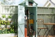 Wooden Garden Shed with 3 Shelves, Vertical Utility Shed Outdoor Tool Storage Cabinet, 77 x 54.2 x 179cm, Blue