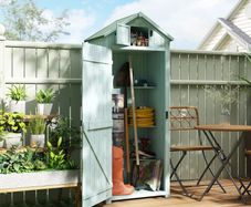 Wooden Garden Shed with 3 Shelves, Vertical Utility Shed Outdoor Tool Storage Cabinet, 77 x 54.2 x 179cm, Blue