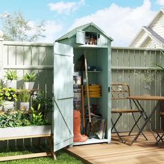 Wooden Garden Shed with 3 Shelves, Vertical Utility Shed Outdoor Tool Storage Cabinet, 77 x 54.2 x 179cm, Blue