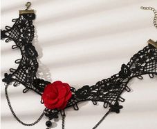 Vintage Style Red Rose Necklace + matching earrings available