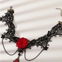 Vintage Style Red Rose Necklace + matching earrings available