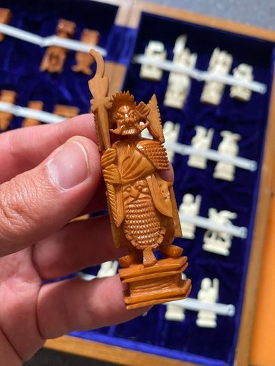 Vintage Chinese Bone Hand Carved Ivory Chess Set Hong Kong 1960s