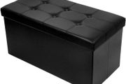 NEW SALE | Folding Ottoman Bench Storage Box with Lid, Large Storage Seat Faux Leather Footstool Toy Storage Box, Black, 76 x 38 x 38 cm