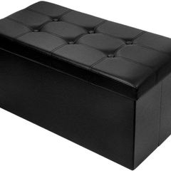 NEW SALE | Folding Ottoman Bench Storage Box with Lid, Large Storage Seat Faux Leather Footstool Toy Storage Box, Black, 76 x 38 x 38 cm
