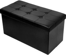 NEW SALE | Folding Ottoman Bench Storage Box with Lid, Large Storage Seat Faux Leather Footstool Toy Storage Box, Black, 76 x 38 x 38 cm