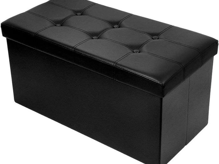 MULTIPLE COLOURS AVAILABLE Folding Ottoman Bench Storage Box with Lid, Large Storage Seat Faux Leather Footstool Toy Storage Box, Black, 76 x 38 x 38 cm