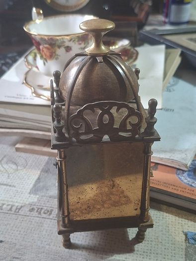 Vintage Brass Lantern Smiths Mantel Clock,  A Bedchamber or Temple Clock, with Key and working
