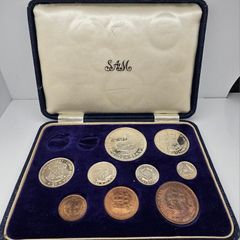 South Africa 1953 Silver Proof Coin Set in Original Holder 5 Shillings to Farthing Stunning Proof Coins