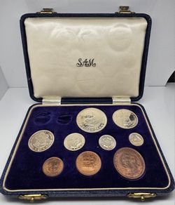 South Africa 1953 Silver Proof Coin Set in Original Holder 5 Shillings to Farthing Stunning Proof Coins