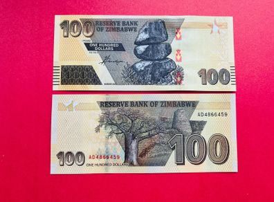 Zimbabwe  100 Dollars  2020 . Pick  106a   VERIFIED UNDER UV LIGHT .( Uncirculated )