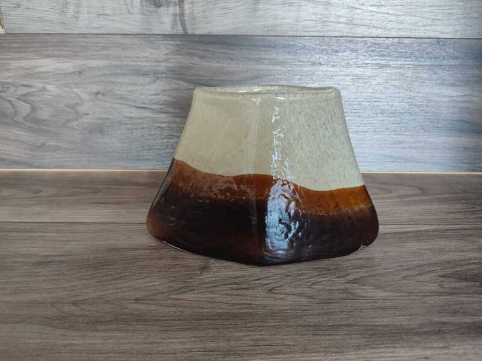 Vintage Triangular Glass Vase Brown 1950,s Hand Blown