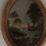 Pair Vintage Italian Oil Paintings in Oval Convex Glass Gilt Wood Frames. Image 5