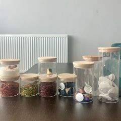 Set of 10 Glass Jars with wooden Lids