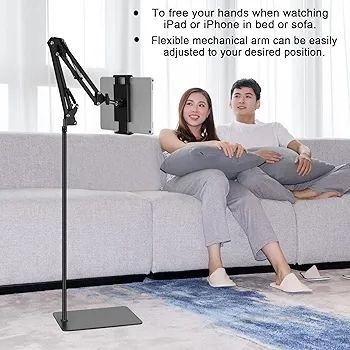 Tablet Floor Stand, Adjustable Universal 360 degree Rotatable Metal Tablet Holder, Phone Stand for iPad/iPhoneX/iPad Pro or Other 4.7 12.9 Inch Screen Devices (Black)