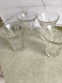 Set Of 4 Small Cut Glass Vases
