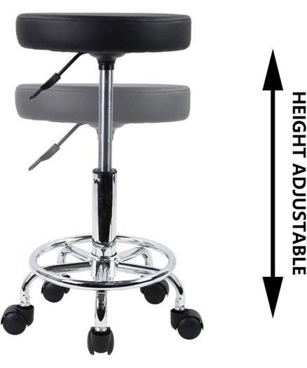 PU Leather Round Rolling Stool with Foot Rest Swivel Height Adjustment Medical Spa Drafting Salon Tattoo Work Office Massage Stools Task Chair Small AVAILABLE IN WHITE/BLACK (FREE POSTAGE)