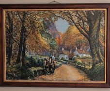 Large Vintage Landscape Oil Painting in Frame