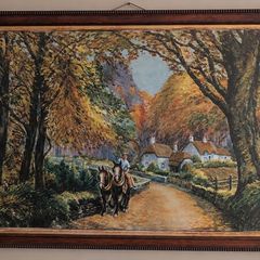 Large Vintage Landscape Oil Painting in Frame