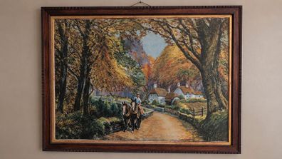 Large Vintage Landscape Oil Painting in Frame