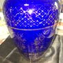 Antique Cobalt Blue Large Glass Vase featuring a Gilt Floral Design, Postage Available Image 3